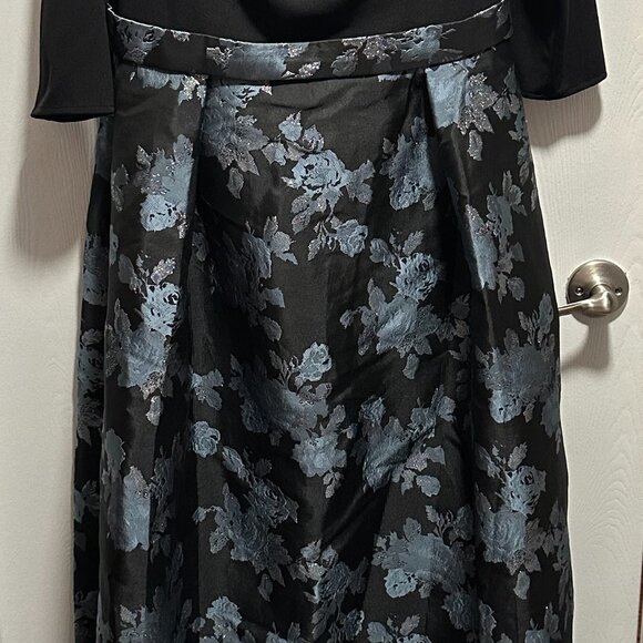 Crepe Ball Gown with Pleated Brocade Skirt - Picture 3 of 6